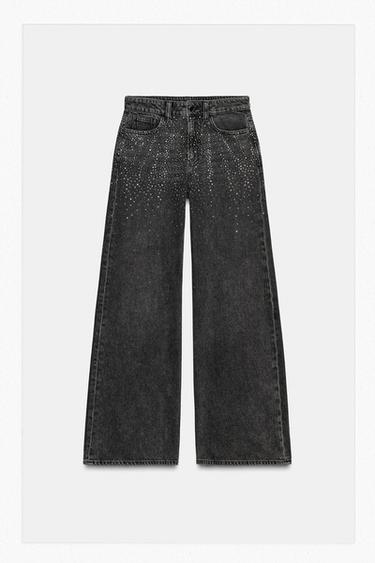 Zara Z1975 LOOSE WIDE LEG MID-RISE SHIMMER JEANS - Gray