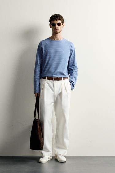 CAMISETA JACQUARD RAYAS - Azul de Zara - Imagen 0