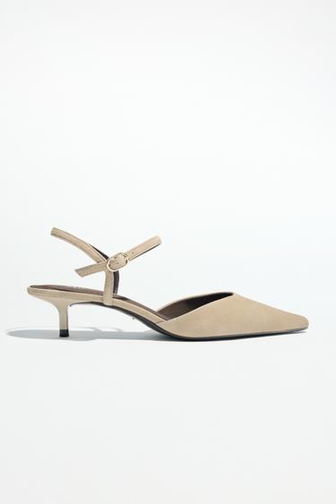 SUEDE KITTEN-HEEL SLINGBACKS - Sand Brown by Zara