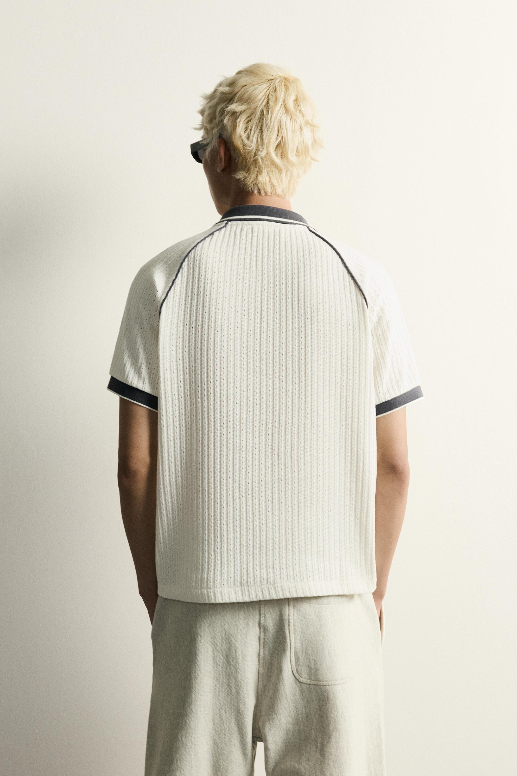 Мужские рубашки Zara RETRO SOCCER JACQUARD CONTRAST POLO — фото 3