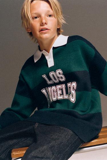 ТРИКОТАЖНИЙ СВЕТР ПОЛО VARSITY В СМУЖКУ - Зелена смуга Zara