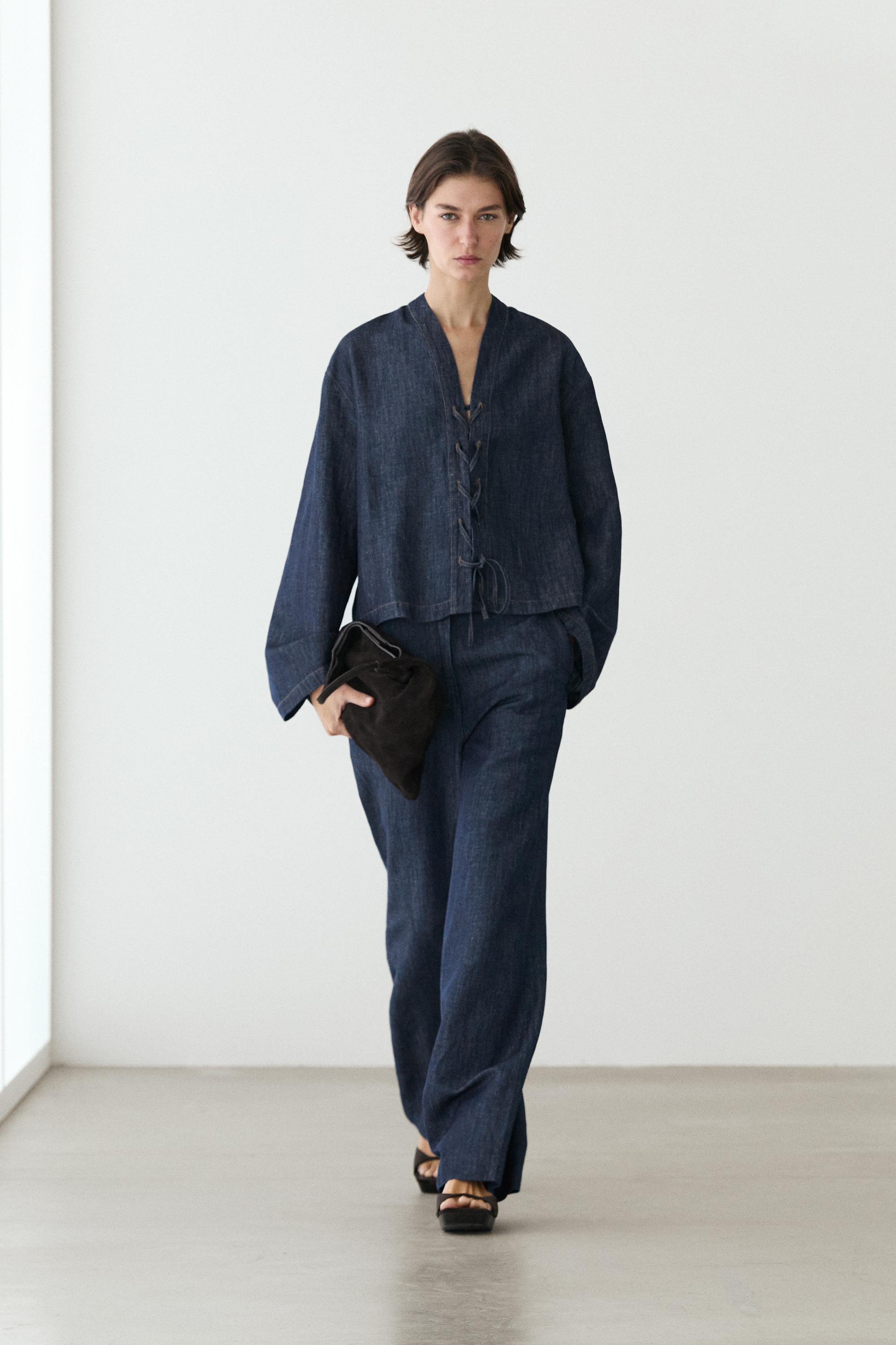 Total look linen blend denim shirt