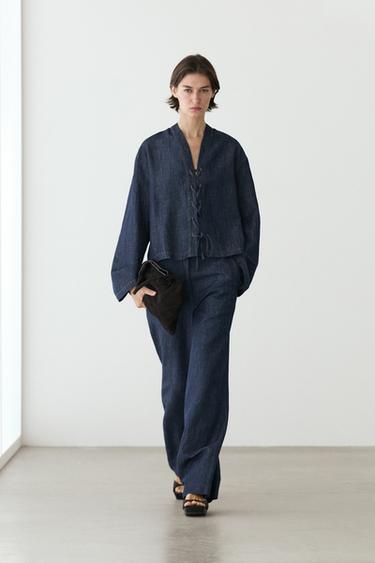 Zara Total look linen blend denim shirt - Blue - Image 0