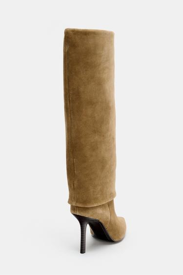 SPLIT SUEDE HEELED BOOTS - Sand Brown by Zara - Image 6