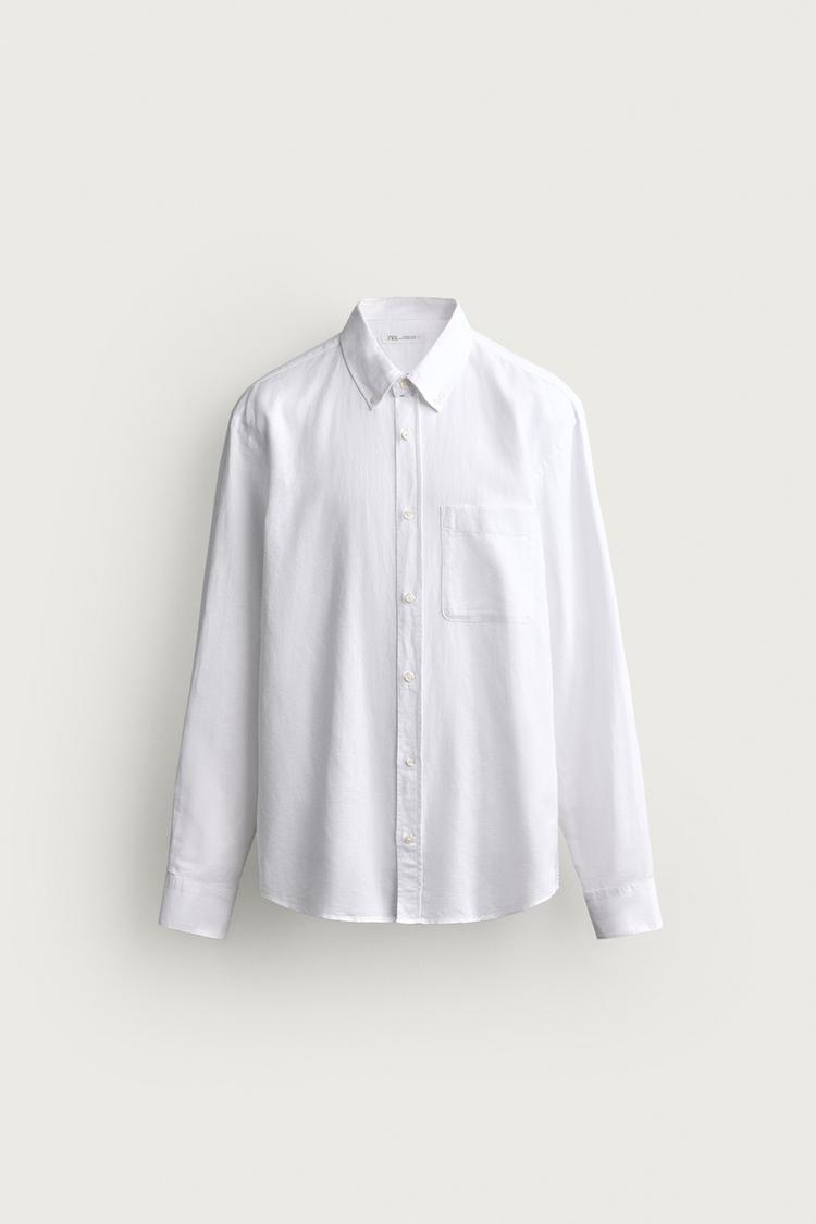 Camisa de corte regular de algodón/lino 4