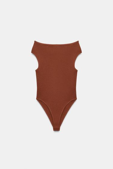 KNIT BARDOT BODYSUIT - Brown by Zara