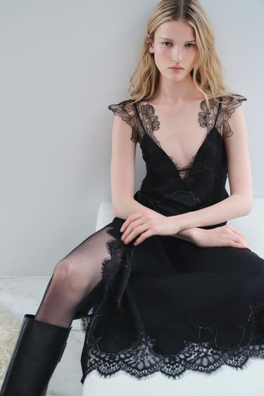 KLEID IM LINGERIE-STIL MIT SPITZE – ZW COLLECTION - Schwarz von Zara