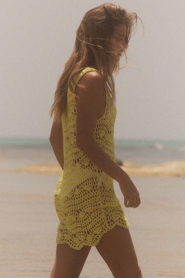 ROBE COURTE EN MAILLE OUVERTE - Jaune de Zara - Image 2