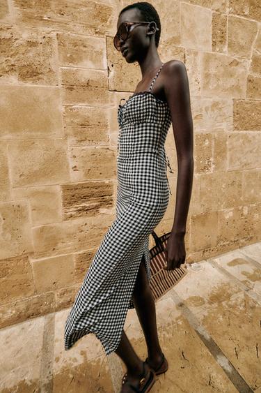 FITTED GINGHAM MIDI DRESS - Ecru / Blue by Zara
