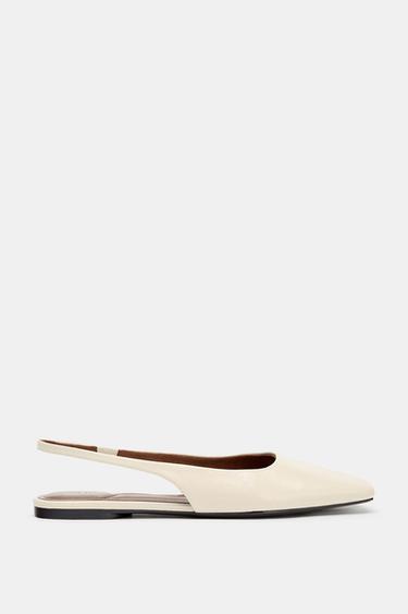 LEATHER SLINGBACK BALLERINA SHOES - Ecru White by Zara