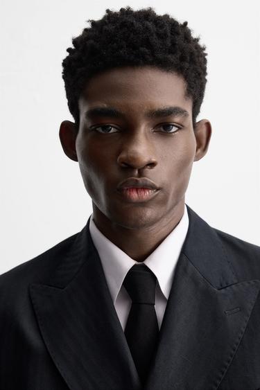 LINEN-COTTON HERRINGBONE SUIT BLAZER - Navy blue by Zara - Image 5