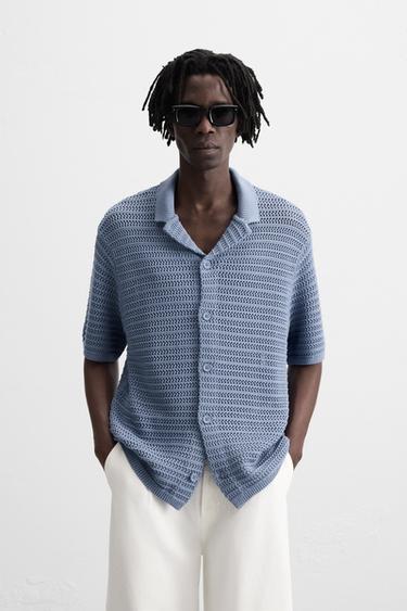 CAMISA PUNTO ESTRUCTURA CALADOS - Azul claro de Zara