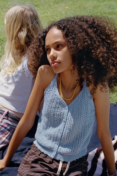 POINTELLE KNIT TOP - Sky blue by Zara