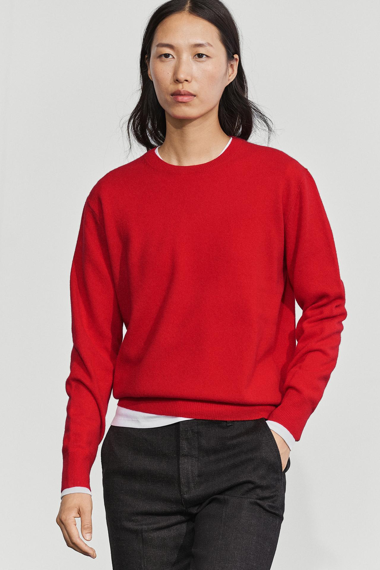Wool blend crew neck knit sweater — Red