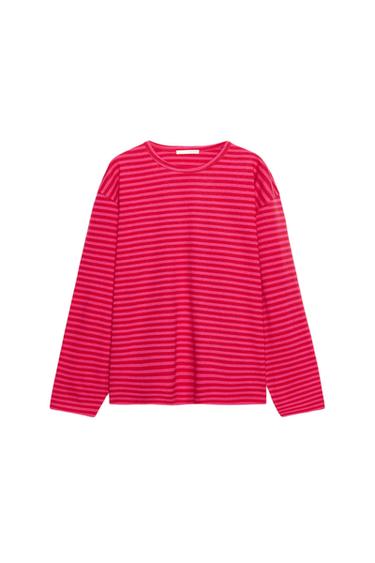 Zara COTTON AND LINEN STRIPED T-SHIRT - Pink / Lilac