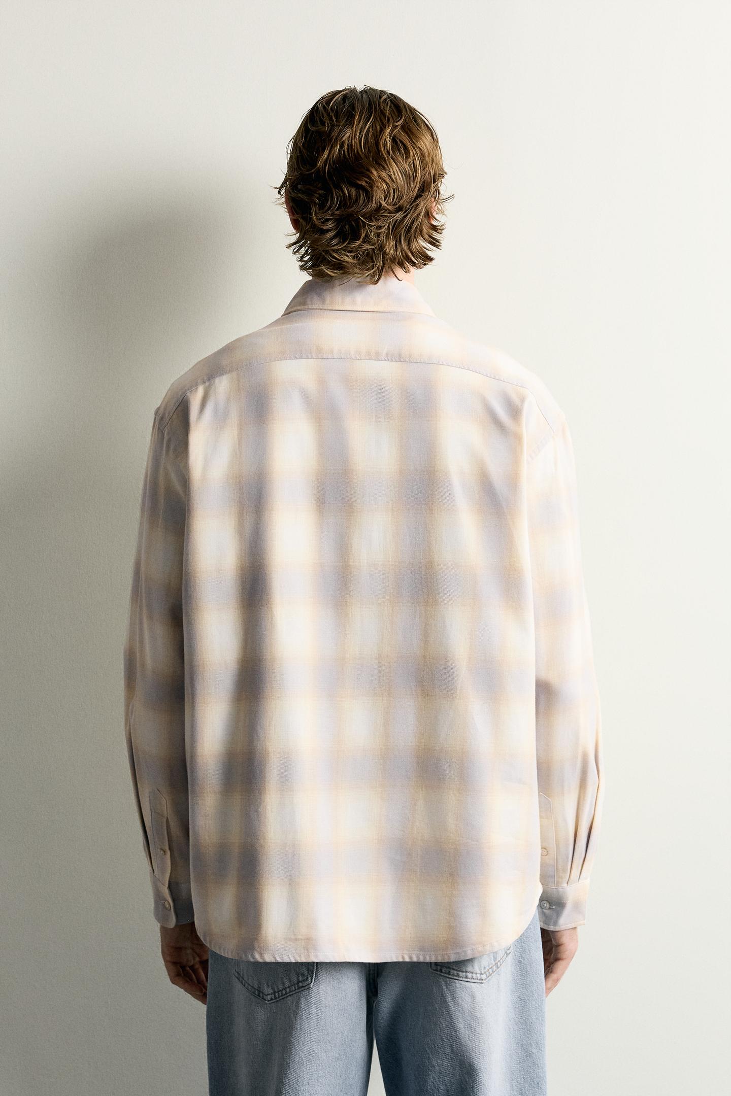 Мужская рубашка Zara Relaxed Fit Plaid, цвет: Экрю / Жёлтый — фото 3