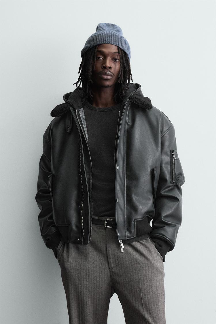 ZARA LEATHER EFFECT JACKET WITH DETACHABLE COLLAR