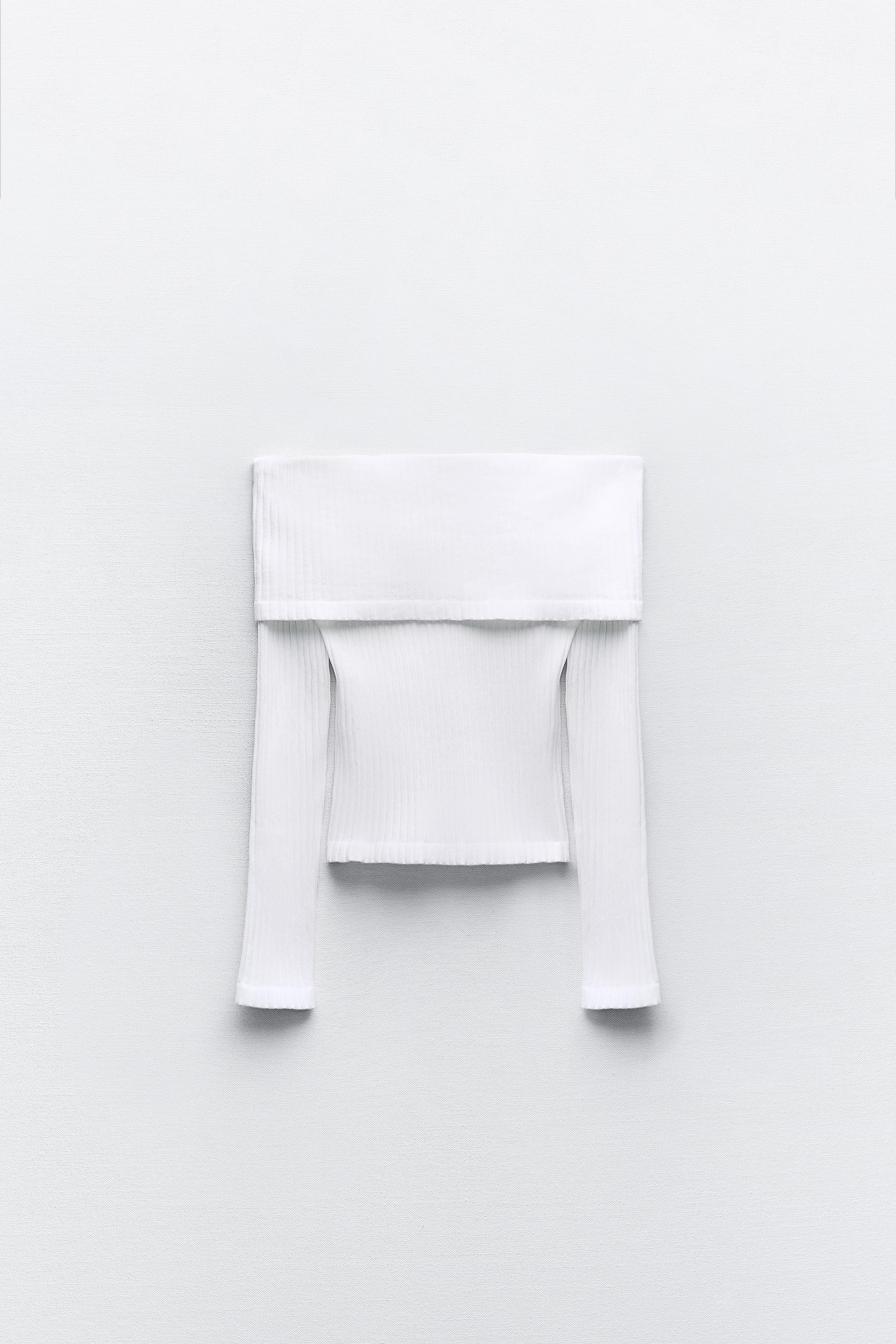 SEAMLESS RIB OFF-THE-SHOULDER TOP - White