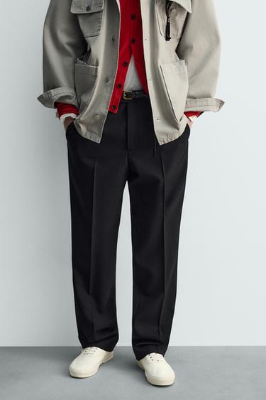 WOOL BLEND STRAIGHT-LEG TROUSERS - Black by Zara