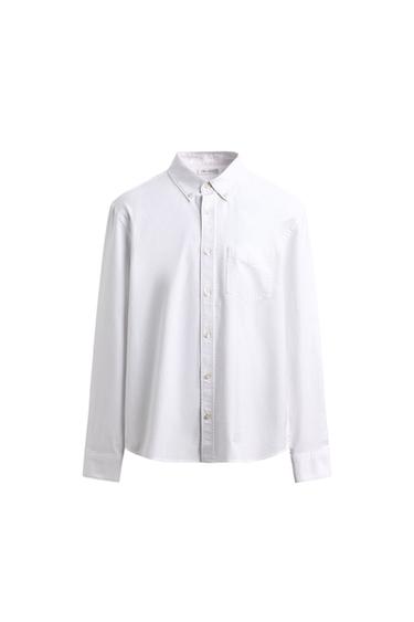 Zara TEXTURED WEAVE OXFORD SHIRT - White