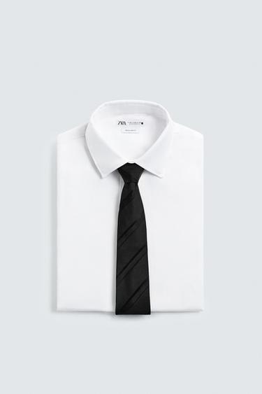 CRAVATE 100 % SOIE À RAYURES - Noir de Zara - Image 3