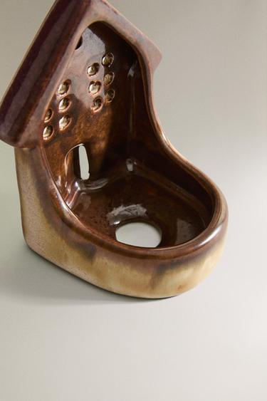 CERAMIC HOUSE CHRISTMAS TEALIGHT HOLDER - Brown by Zara - Image 2