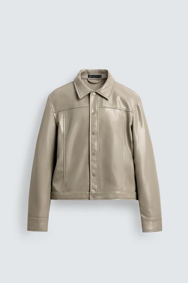 VINYL EFFECT OVERSHIRT - Light khaki by Zara
