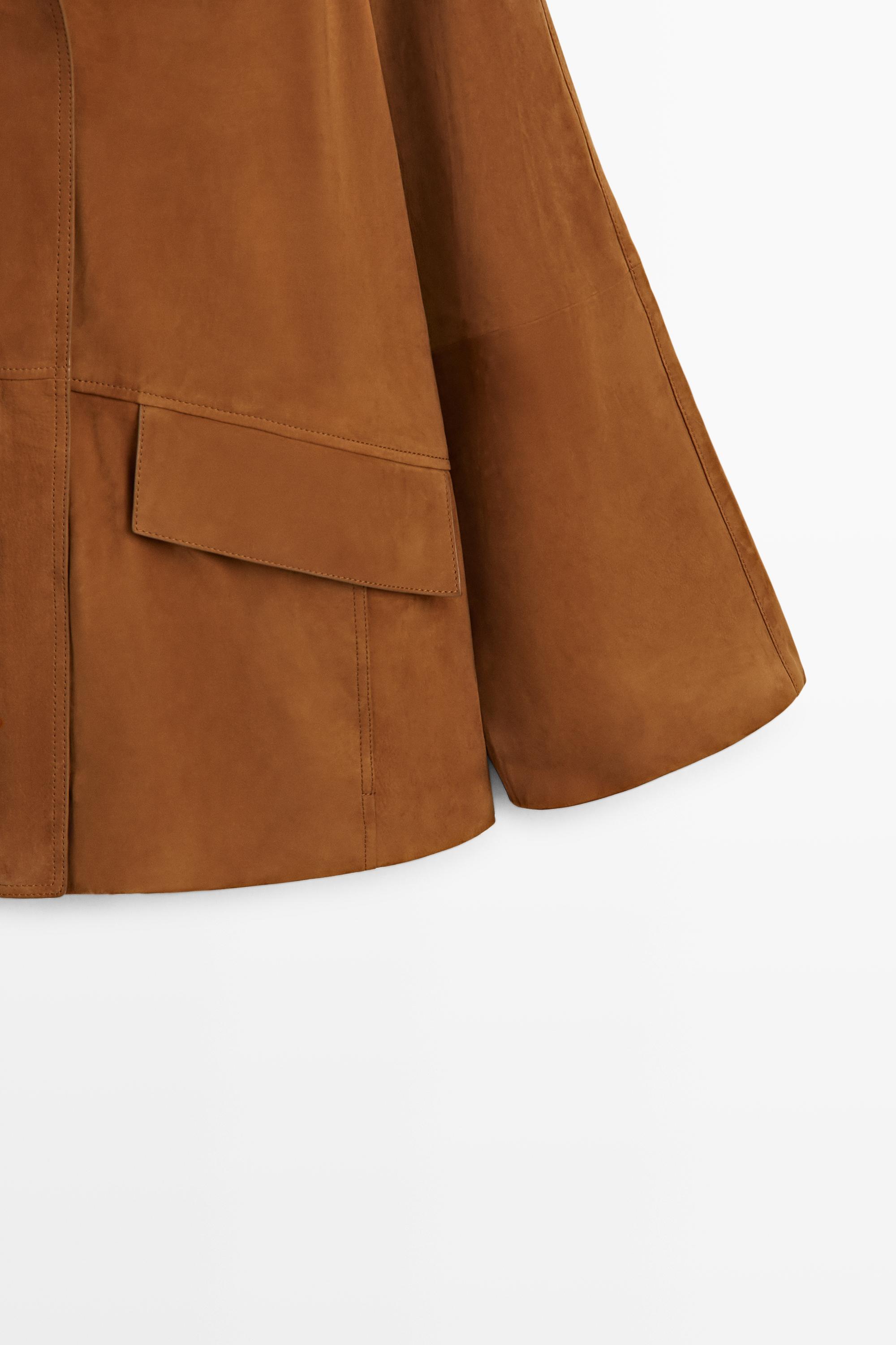 Manteau col montant en cuir nubuck
