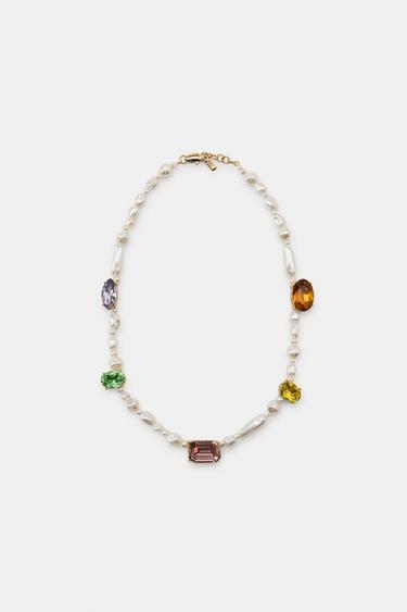 Zara PEARL JEWEL NECKLACE - Golden