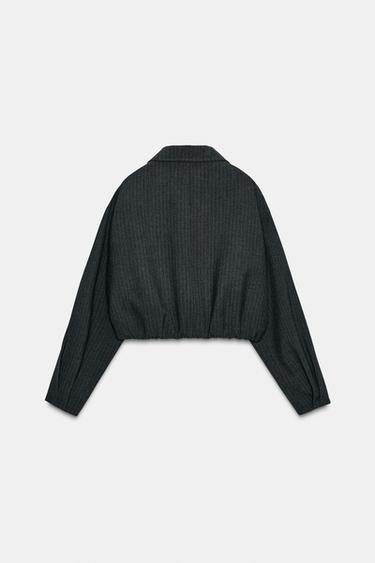 SHORT PINSTRIPE BALLOON BOMBER JACKET - Grey by Zara - Image 6