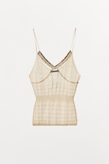 TOP EN MAILLE NŒUD CONTRASTE - Écru de Zara - Image 4