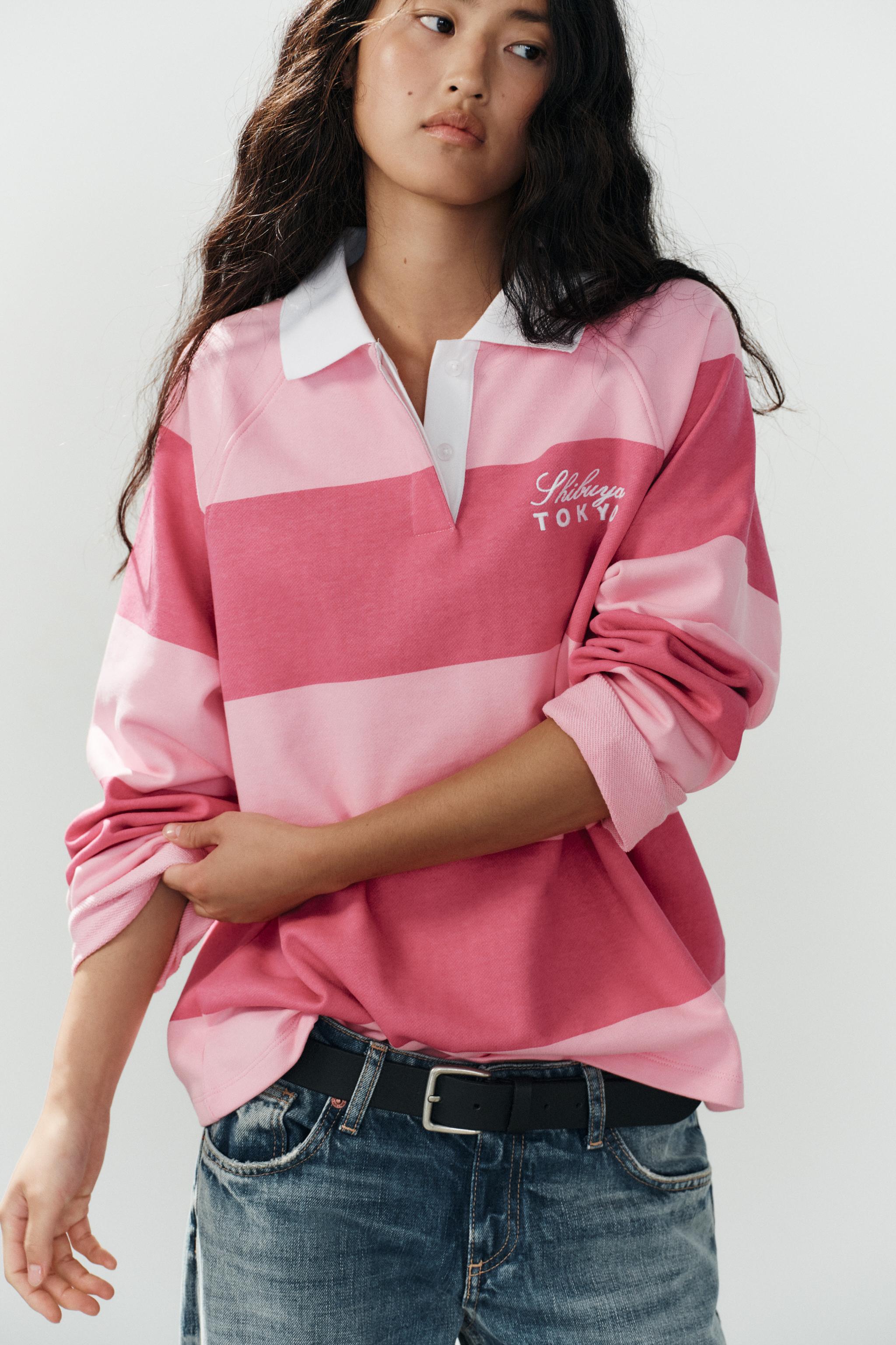 EMBROIDERED STRIPED POLO SHIRT — Pink