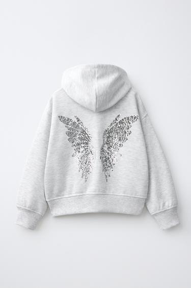 SEQUINED WING ZIP HOODIE — Gray marl 1