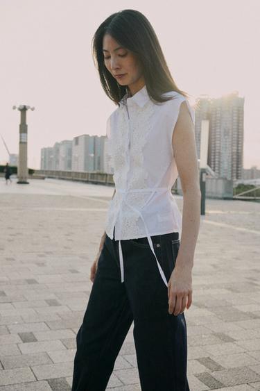 GUIPURE POPLIN SHIRT - White by Zara