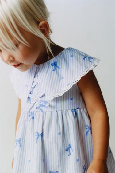 Zara STRIPED AND BOW DRESS - Light blue