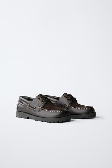 COMBINED LEATHER DECK SHOES - Brown by Zara