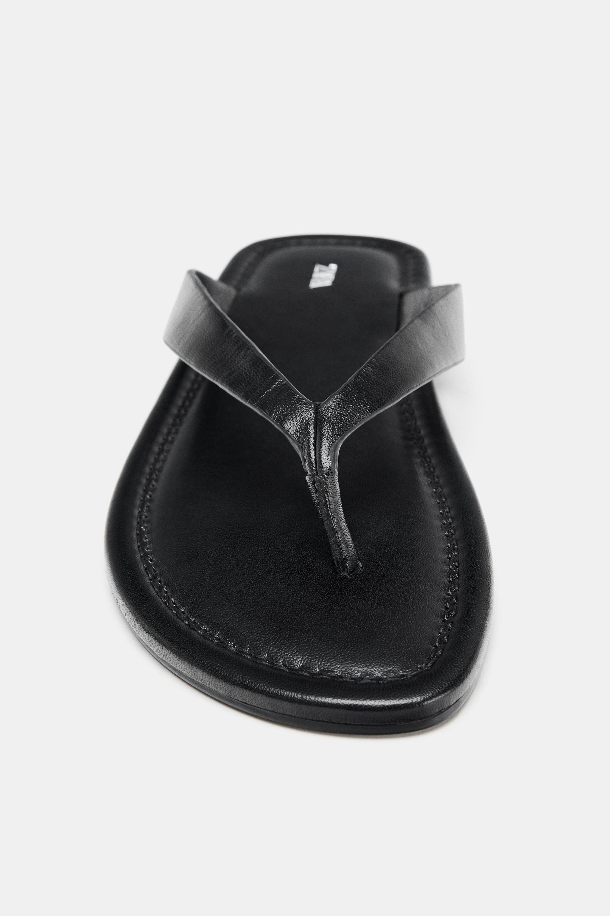 FLAT LEATHER SANDALS - Black | ZARA South Africa