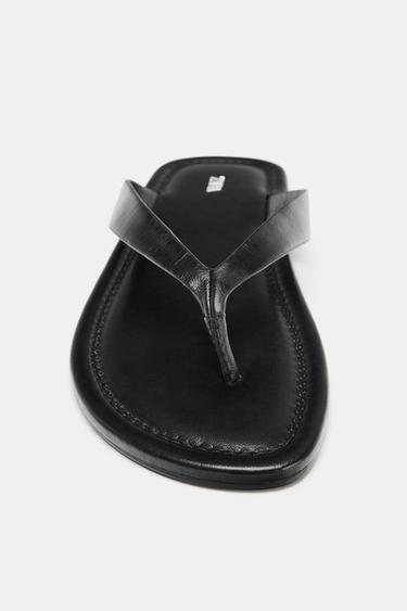 FLAT LEATHER SANDALS - Black by Zara - Image 3