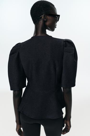 HAUT PEPLUM À MANCHES BOUFFANTES - Gris anthracite de Zara - Image 3