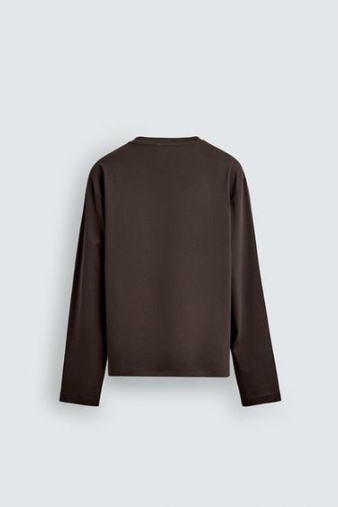 MERCERISED LONG SLEEVE T-SHIRT - Brown by Zara - Image 7