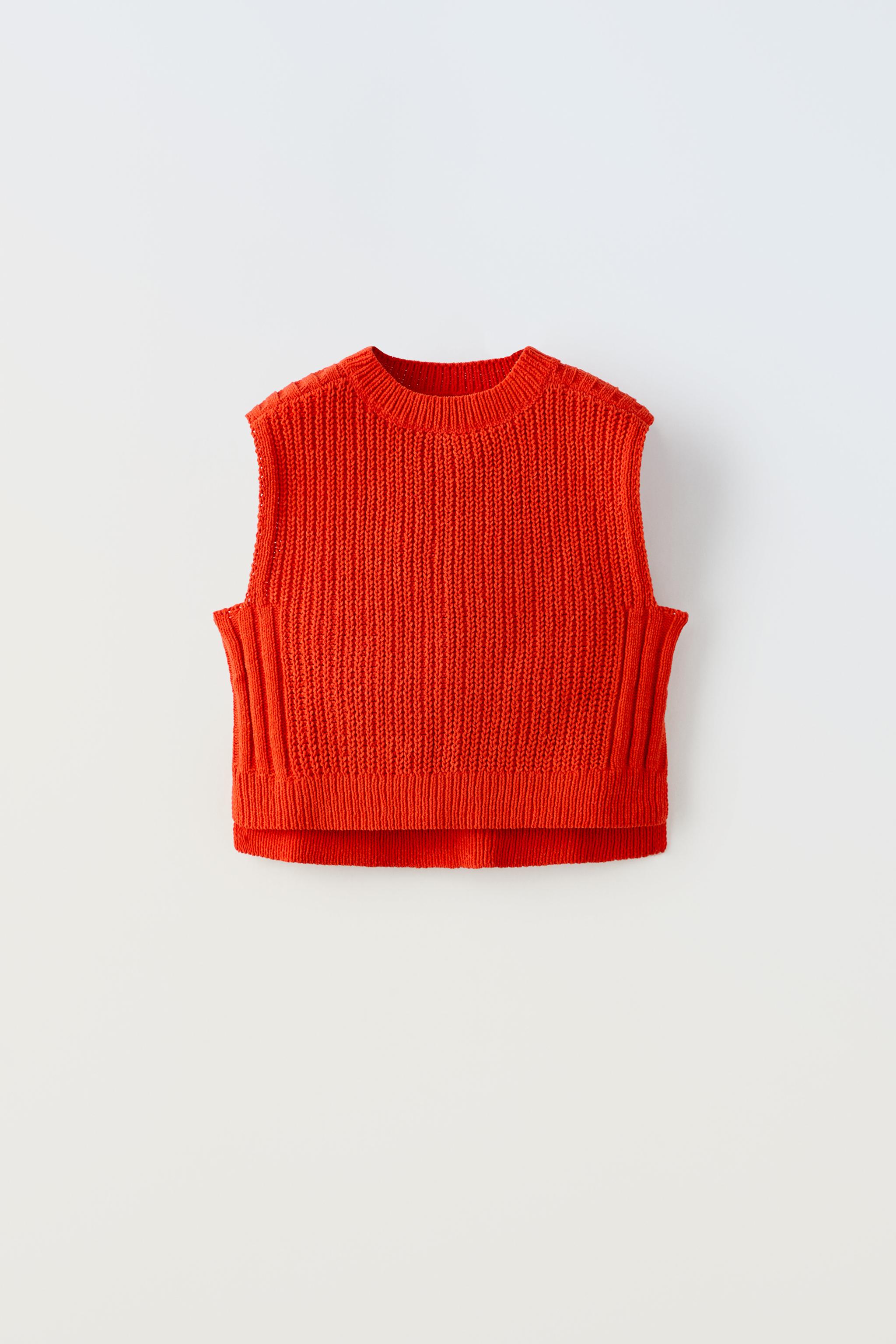 CHENILLE KNIT VEST - Red / Orange