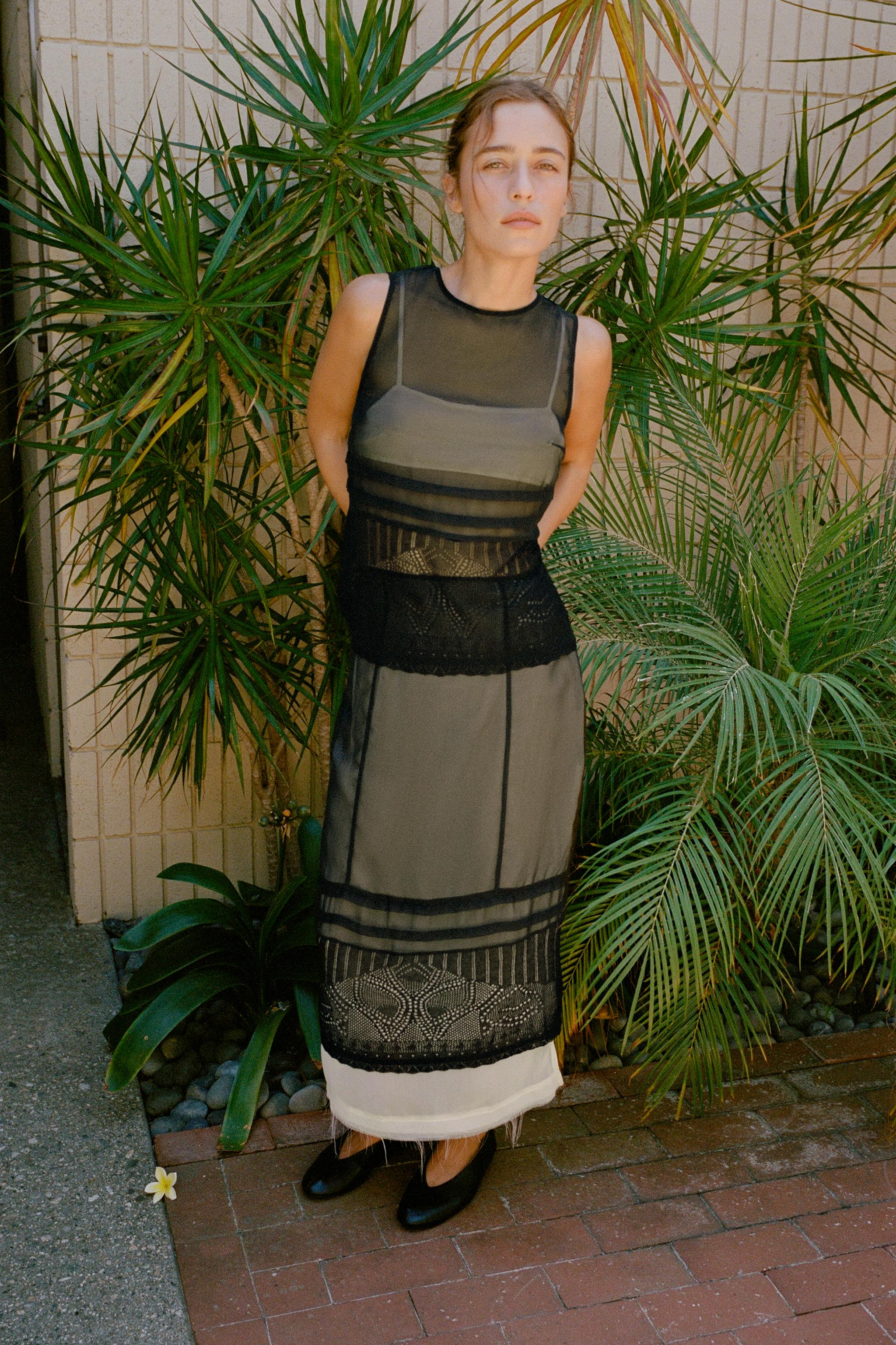 ORGANZA AND KNIT MIDI SKIRT