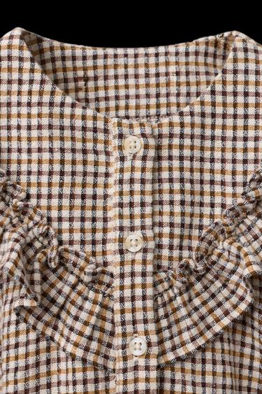 Zara PLAID RUFFLE BLOUSE - taupe brown
