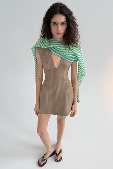 STRIPED SHORT DRESS - Light tan by Zara - Image 4
