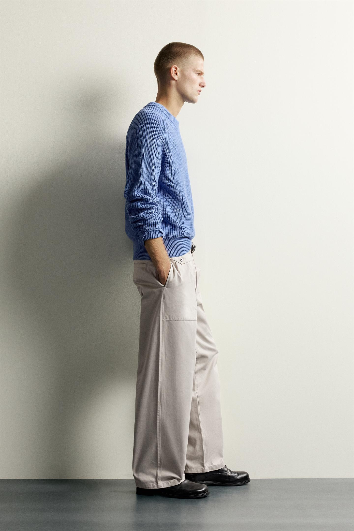 Мужской свитер Zara Relaxed Fit Texture, цвет: Синий — фото 4
