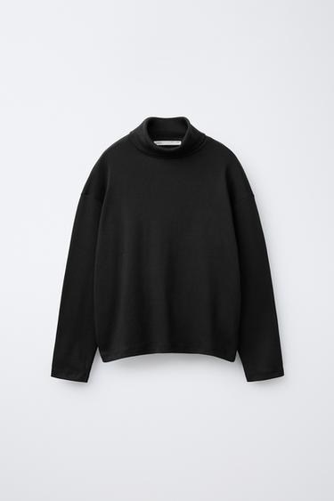 Zara PLAIN TURTLENECK T-SHIRT - Black