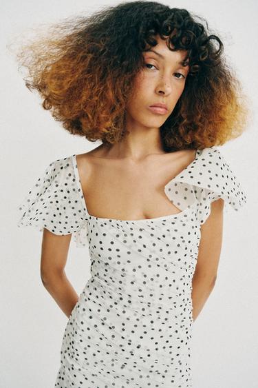 MIDI DRESS WITH DOTS - Black / White by Zara - Image 3