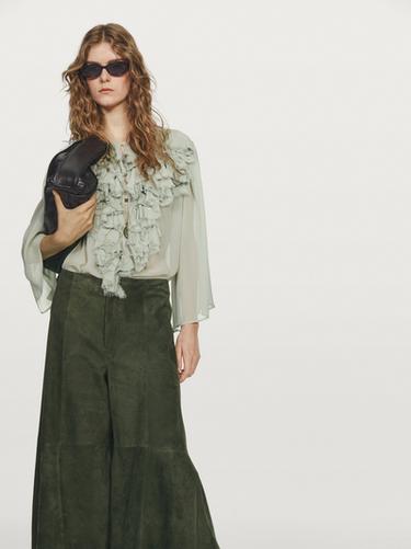 Pantalón ancho piel ante - STUDIO - Verde Menta de Zara