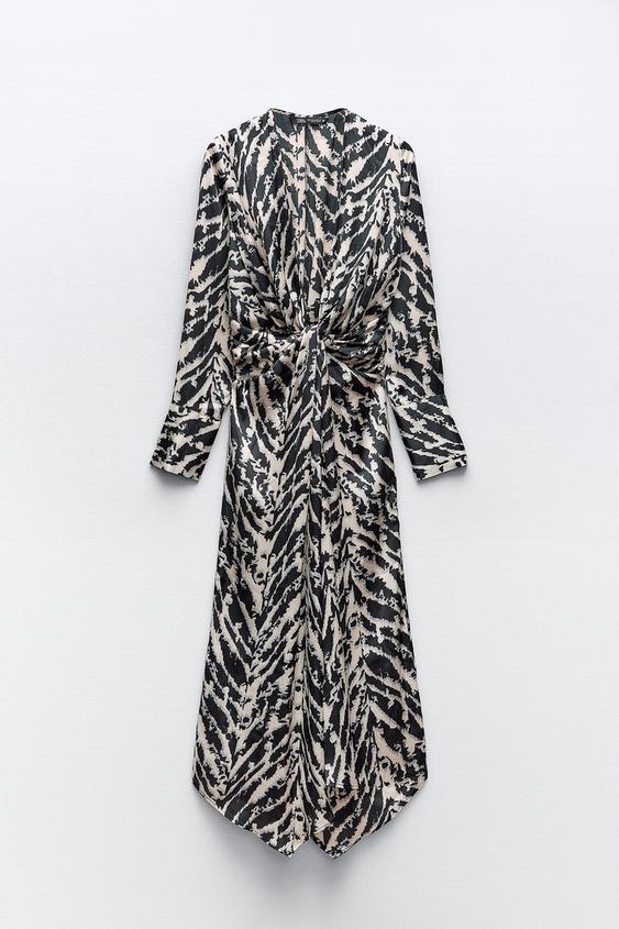 SATIN ANIMAL PRINT DRESS - Ecru / Black | ZARA United Kingdom