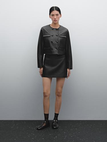 Zara Leather mini skirt with pocket detail - Black - Image 0
